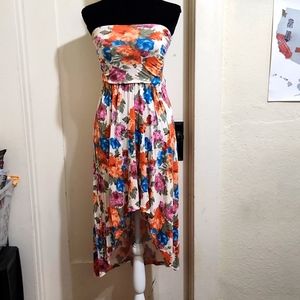 Floral Multicolored High-Low Strapless Summer Dress